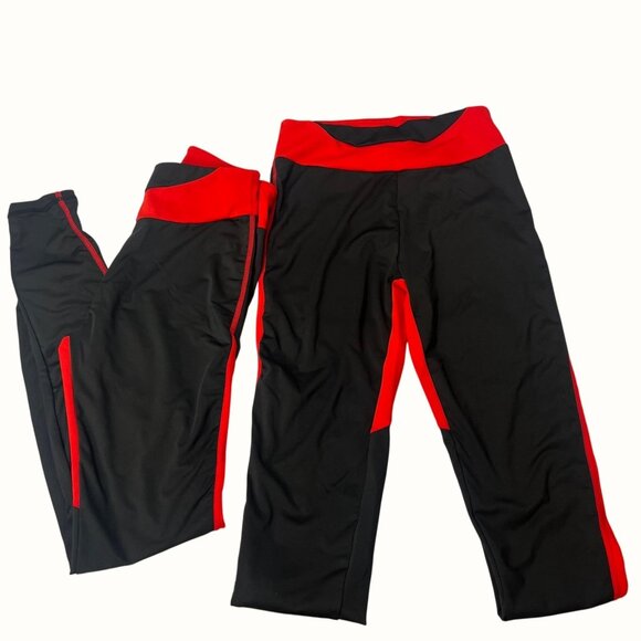 2 Pairs of Black Red Heart Shaped Butt Colorblock Athletic Leggings Size Small - Picture 5 of 6